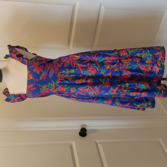 J Crew, Squareneck midi dress, Ruffles Brilliant Blue Dark Peo, Boho Size 6 - Picture 6 of 16